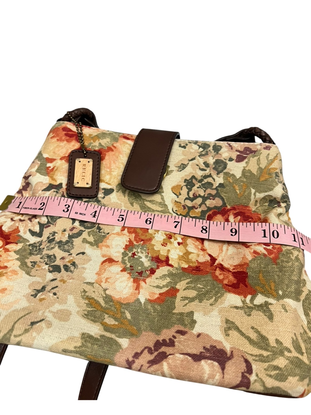 Relic Floral Canvas tapestry Shoulder Bag with Brown Trim EUC - Picture 4 of 9